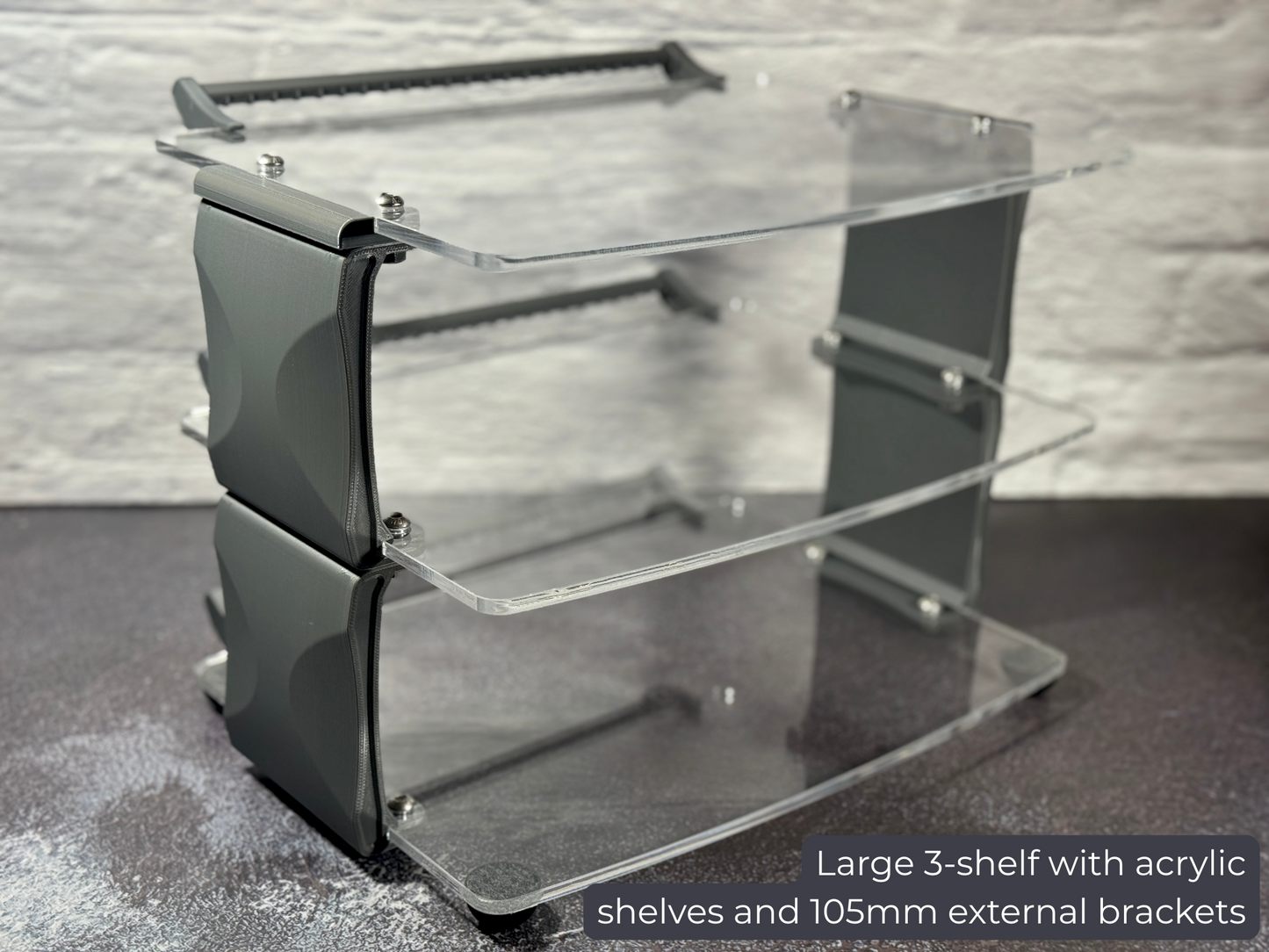 Large Desktop Audio Rack | External Brackets | Acrylic Shelves