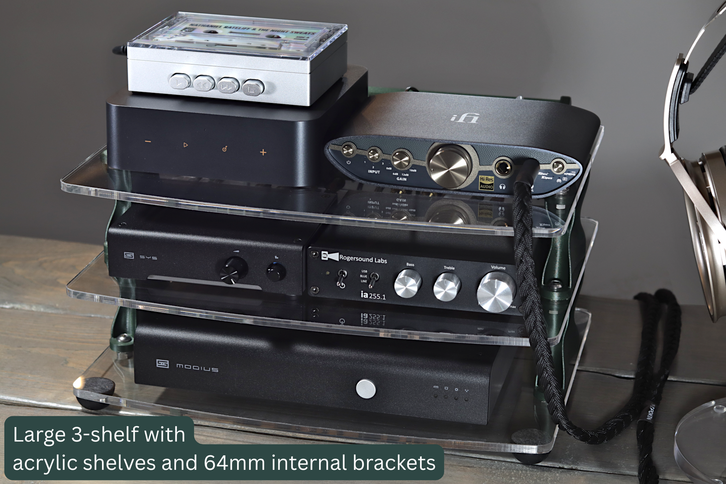 Large Desktop Audio Rack | Internal Brackets | Acrylic Shelves