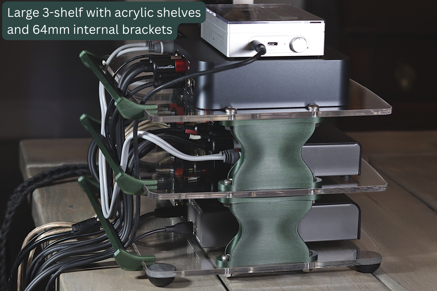 Large Desktop Audio Rack | Internal Brackets | Acrylic Shelves