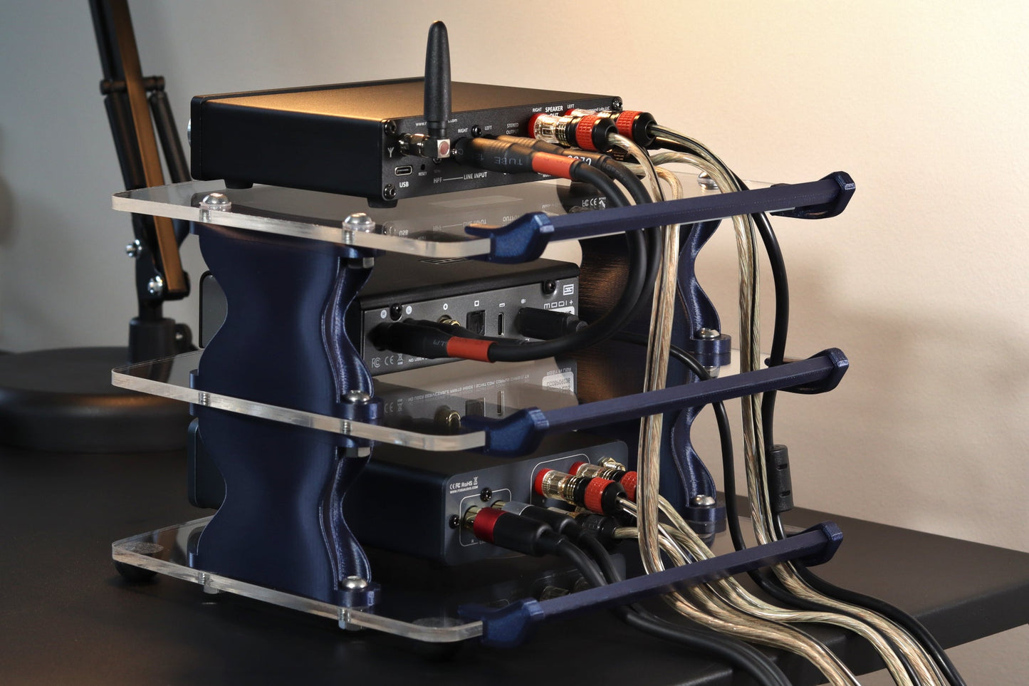 Large Desktop Audio Rack | Internal Brackets | Walnut Shelves