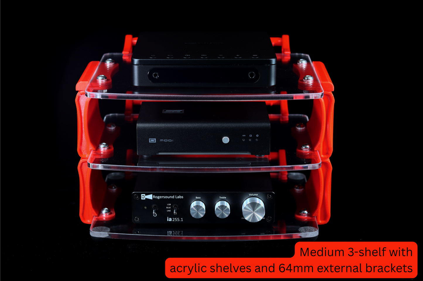 Medium Desktop Audio Rack | External Brackets | Acrylic Shelves