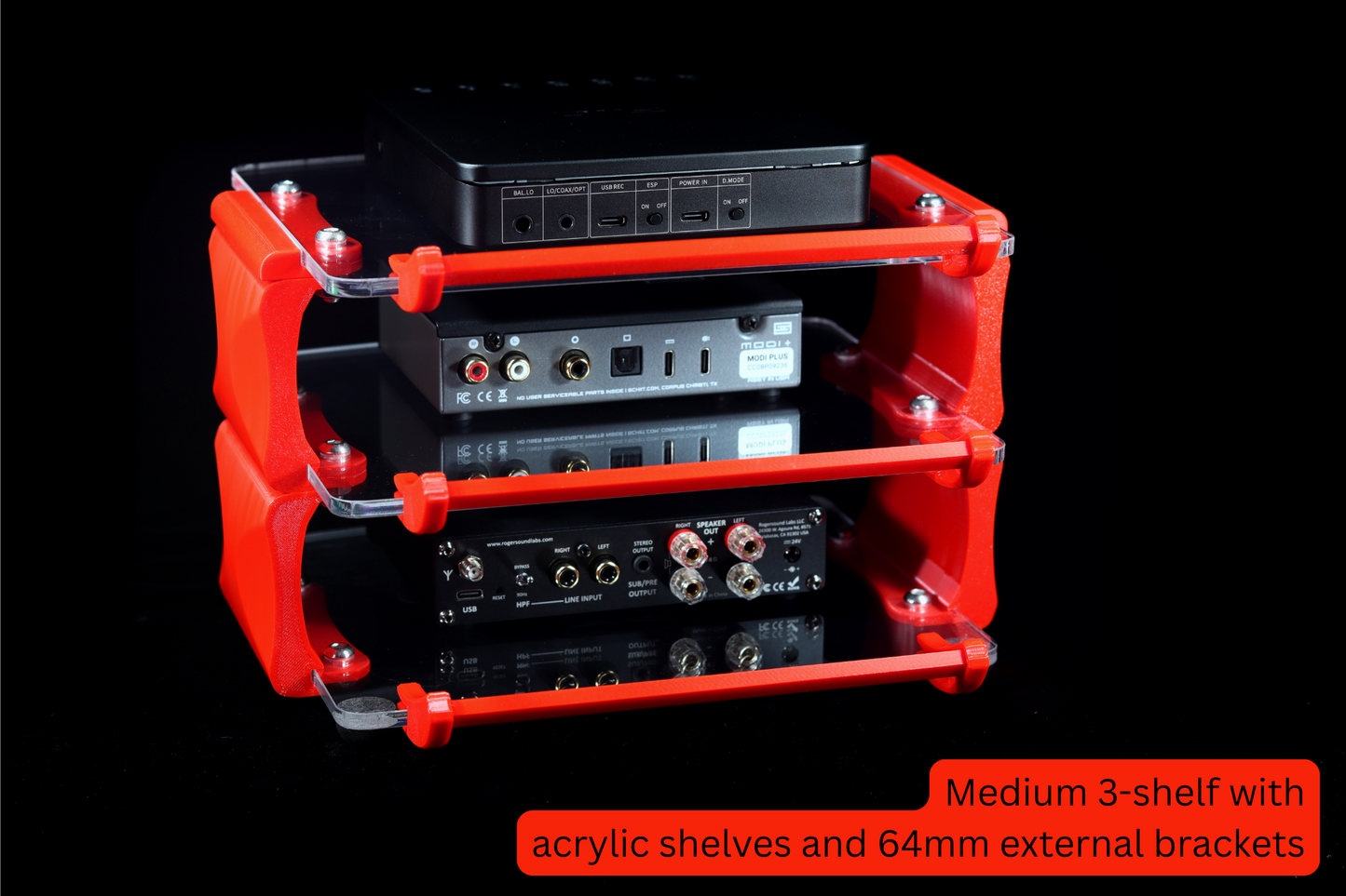 Medium Desktop Audio Rack | External Brackets | Acrylic Shelves